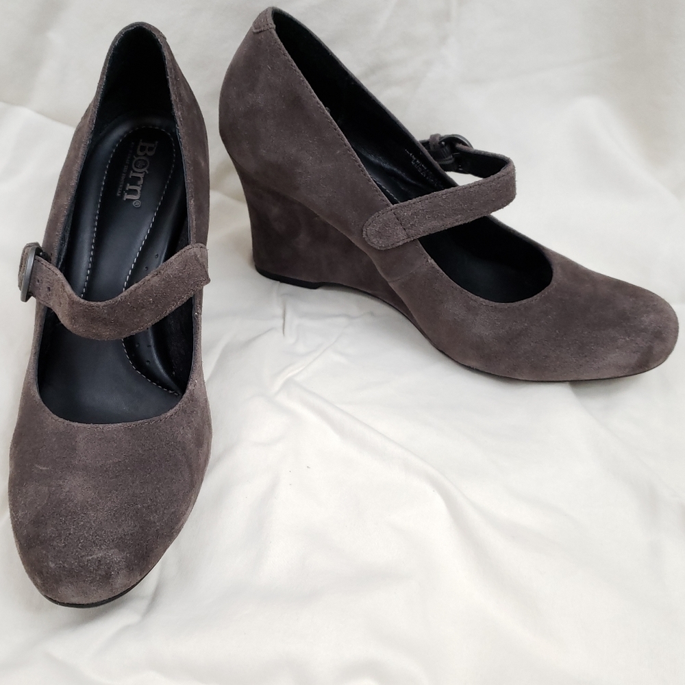 Born Maryjane Style Handmade Gray Wedges Size 8.5